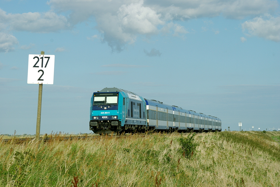 245 203 der Nord-Ostsee-Bahn auf dem Hindenburgdamm
